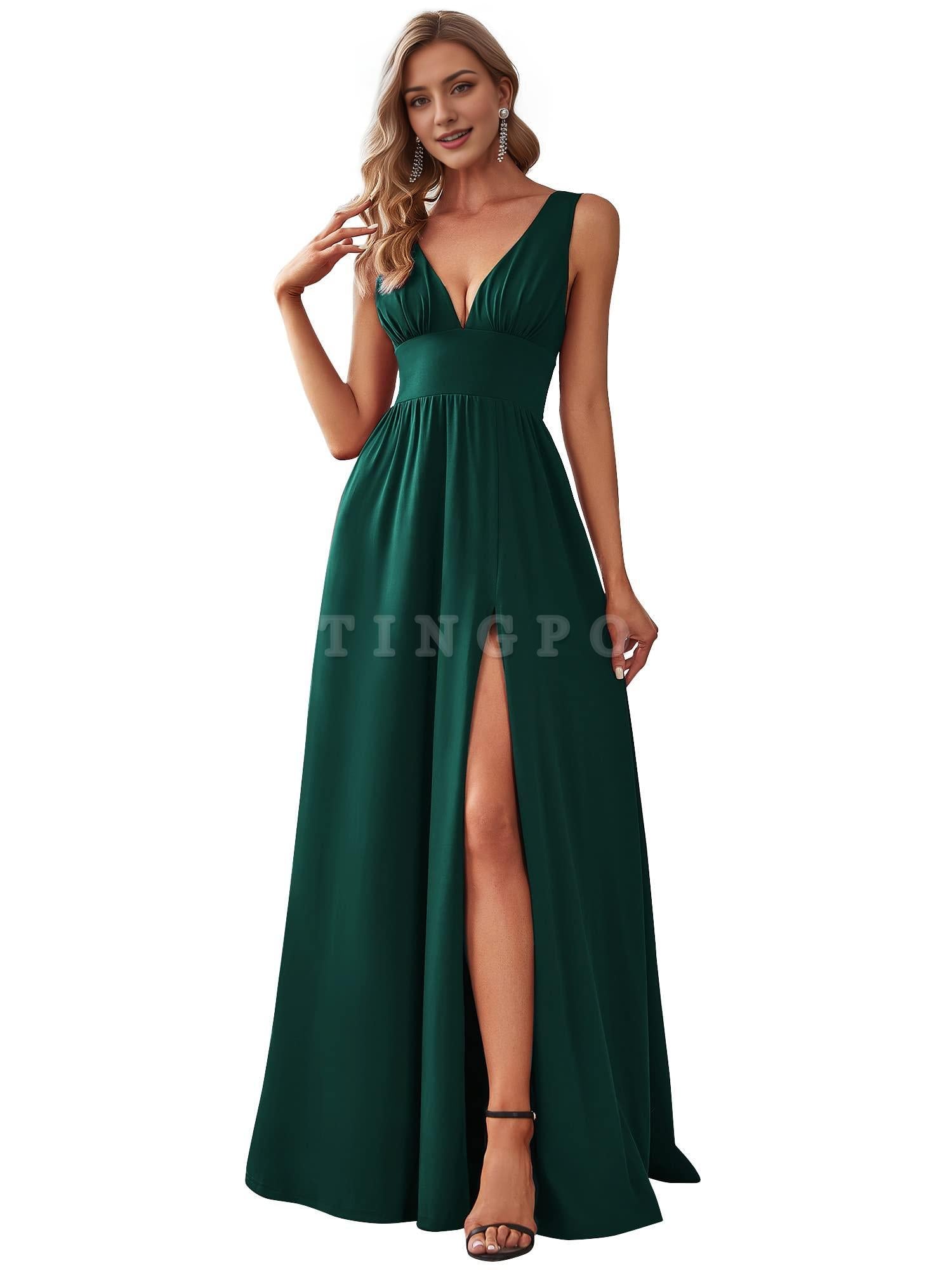 Wholesale Women's Bridesmaid Dresses Deep V-Neck Sleeveless Side Slit Floor Length Wedding Guest Dress prom dress shop 